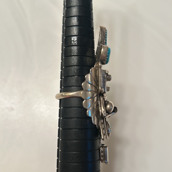 Turquoise Silver Kachina Ladies Ring Navajo Pointer - Picture 5 of 7